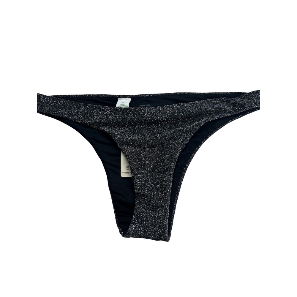Aerie‎ Festival Metallic Glitter Bikini Bottom Black Silver High Cut L NWT